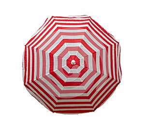 Sun protection umbrella isolated on white background, Red and white stripe sunshade for the beach