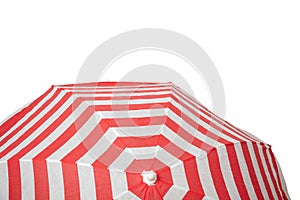 Sun protection umbrella isolated on white background, Red and white stripe sunshade for the beach