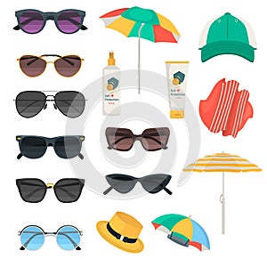 Sun protection ways color flat icons set for web and mobile design