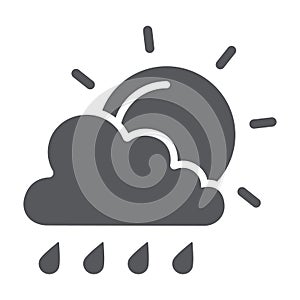 Sun and rain glyph icon, weather and forecast, cloud and sun sign, vector graphics, a solid pattern on a white