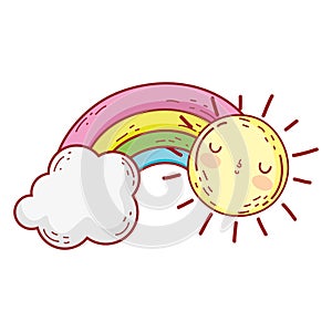 Sun rainbow cloud sky fantasy isolated icon design