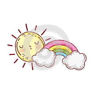 Sun rainbow clouds sky fantasy isolated icon design