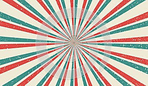 Sun ray circus. Sun rays retro background. Radial vintage burst. Comic light stripe. Sunburst pattern. Beams line. Striped aging