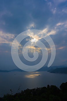 Sun ray over Sun Moon Lake, view from Wen Wu Temple