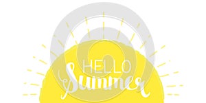 Sun rays background with Hello Summer letters vector illustration