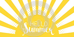 Sun rays background with Hello Summer letters vector illustration