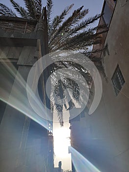 Sun rays through beduin houses