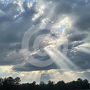 Sun Rays Breaking Through Cloudy Sky