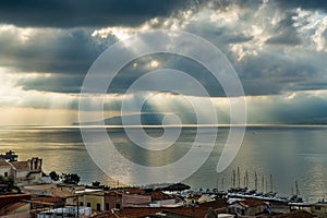 Sun rays and dramatic sky