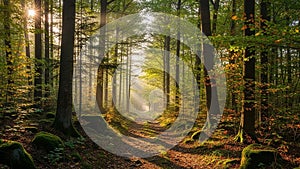 Sun rays filter through the canopy creating a serene atmosphere