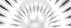 Sun rays halftone background. White and grey radial abstract comic pattern. Vector explosion abstract lines backdrop