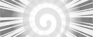 Sun rays halftone background. White and grey radial abstract comic pattern. Vector explosion abstract lines backdrop