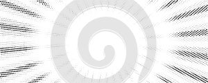 Sun rays halftone background. White and grey radial abstract comic pattern. Vector explosion abstract lines backdrop
