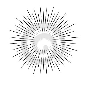 Sun rays, light rays linear drawing on white background