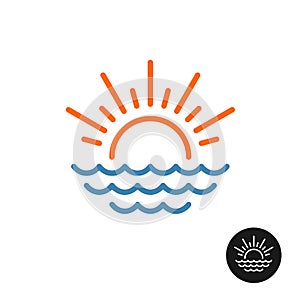 Sun rays and sea waves logo. photo