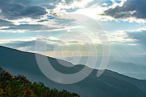 Sun Rays Shine Down on the Blue Ridge Mountains in Shenandoah National Park off of Skyline Drive photo