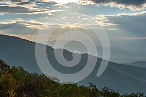 Sun Rays Shine Down on the Blue Ridge Mountains in Shenandoah National Park off of Skyline Drive photo