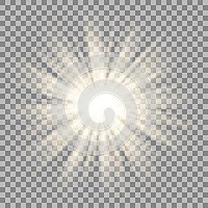 Sun rays on transparent background. Star flare effect.