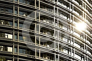 Sun rays on windows of modern building