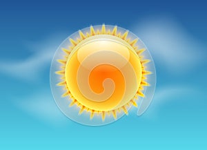 Sun realistic rays icon. Vector weather forecast sun sky design. Sunshine nature summer light