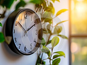 The sun is reflected in the wall clock