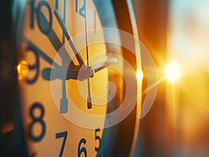 The sun is reflected in the wall clock