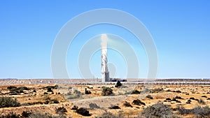 Sun reflecting tower at the field of sun collectors