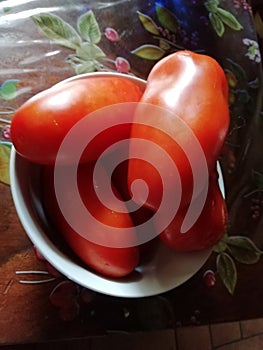 Sun ripened  tomatoes in bowl in kitchen