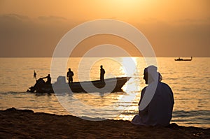 Sun rise on the arabian beach