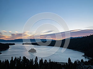 Sun rise view of the Lake Tahoe  Emerald Bay and Fannette Island