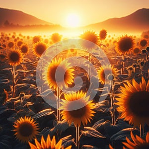 Sun rises over a field of glorious sunflowers