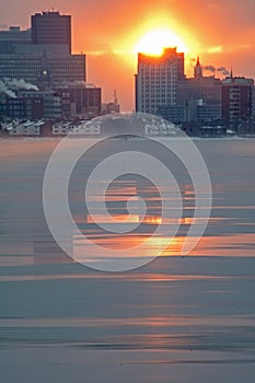 Sun Rising Above The Buffalo, New York Skyline