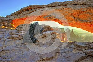 Sun rising mesa arch, arches national park, utah, usa