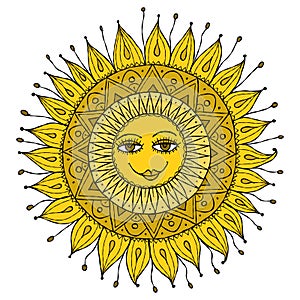 Sun. Round lace frame in mandala style for your design photo