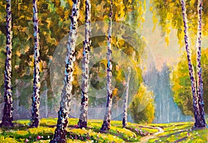Sun in russian forest Ukrainian sunny landscape original hand painted painting