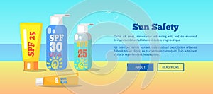 Sun Safety Banner Depicting Sunscreen lotions