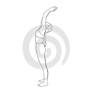 Sun salutating yogi woman. Hatha yoga back bend pose. Vector illustration in white background