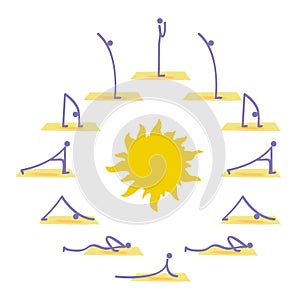 Sun Salutation yoga postures. Surya Namaskar photo