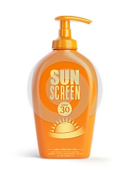 Sun screen cream, oil and lotion containers. Sun protection