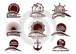 Sun and sea logo icons set