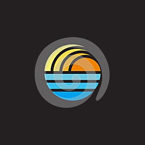 Sun sea stripes gradient geometric logo vector