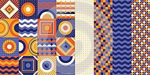 Sun and sea water vibes abstract geometric pattern