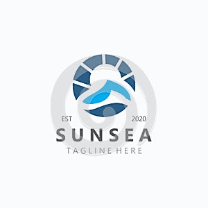 Sun sea wave Logo design creative premium sun beach logo icon vector template