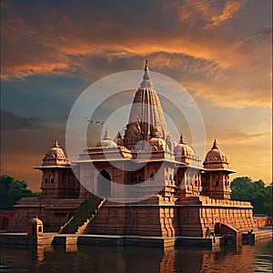 the sun set on another day in Ayodhya Hindu Temple AI Generated Image