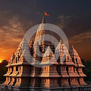 the sun set on another day in Ayodhya Hindu Temple AI Generated Image