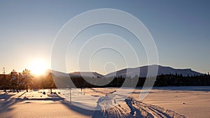 Sun set in the mountains of Are Valadalen in Jamtland in Sweden