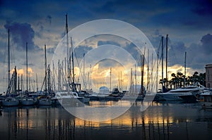 The sun set over the marina in Cannes