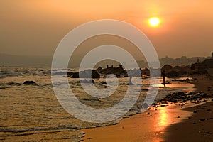 Sun set over Visakhapatnam beach photo