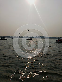 Sun set over yamuna river allahabad up