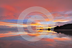 Sun set Uyuni salt flat